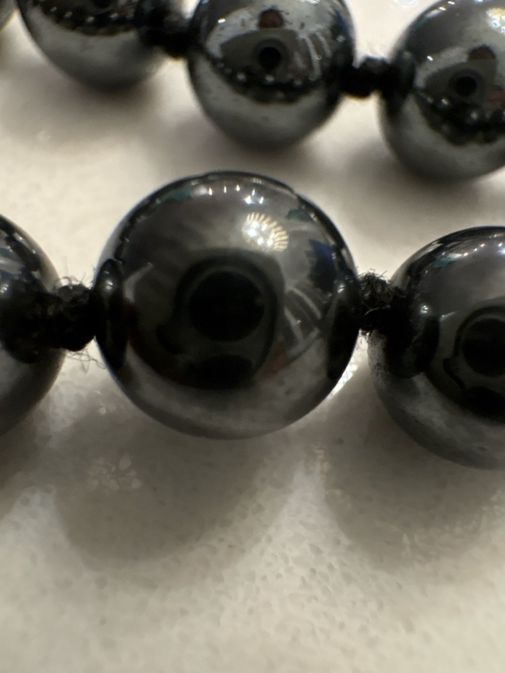 Long Black Hematite Bead Necklace – 32” Knotted Strand, Layering Piece - Picture 5 of 5
